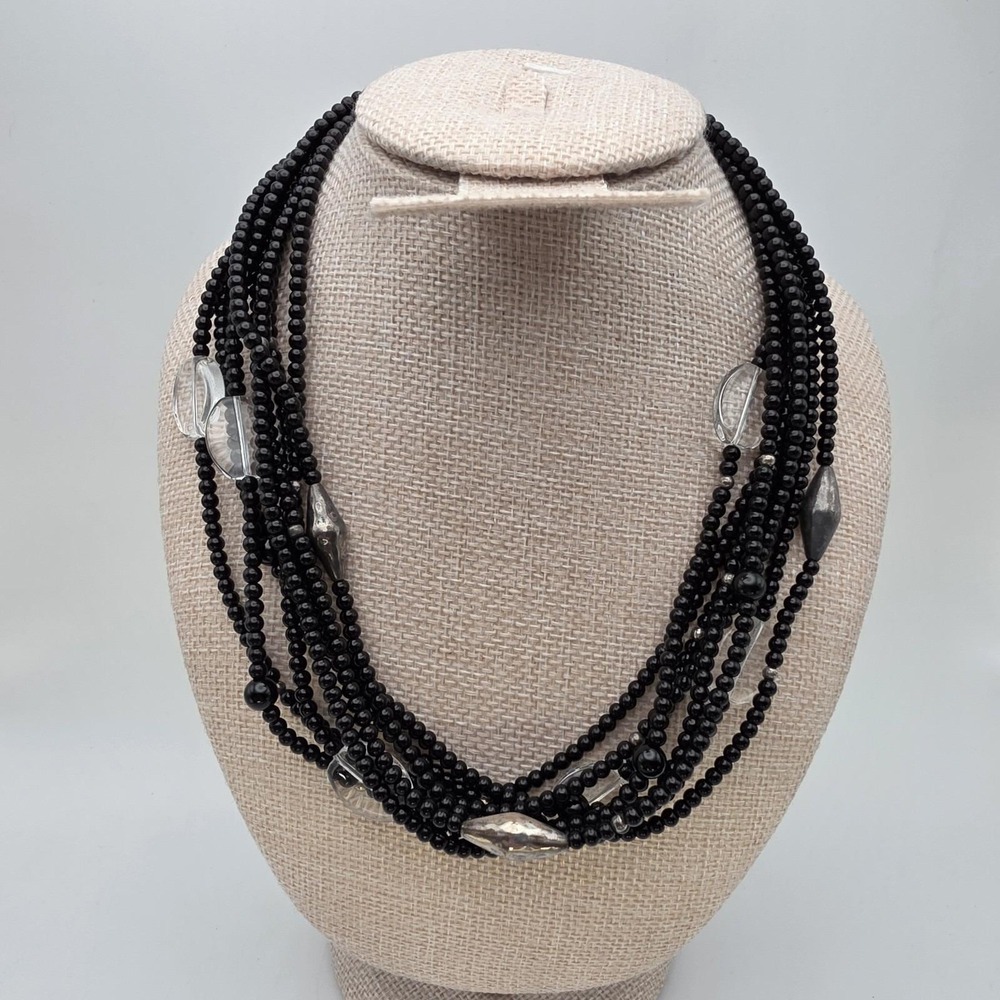 Vtg SILPADA Necklace Crystal Quartz 925 Sterling Silver Black‎ Bead 8-Strand 18"